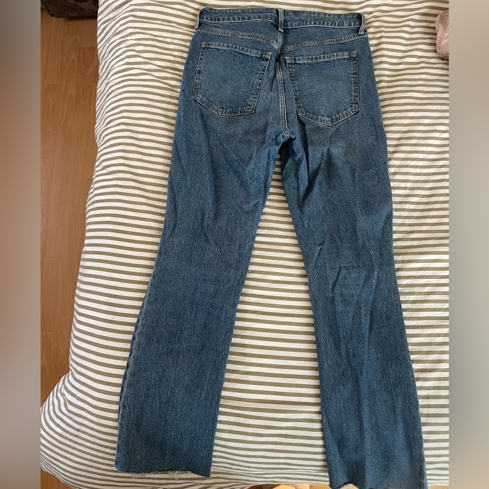 Dark wash raw cut denim